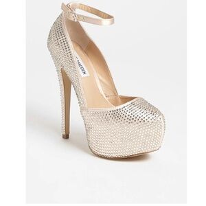 Steve Madden Deeny R Pewter Beige Crystal Platform High Heel Pumps Size 7.5